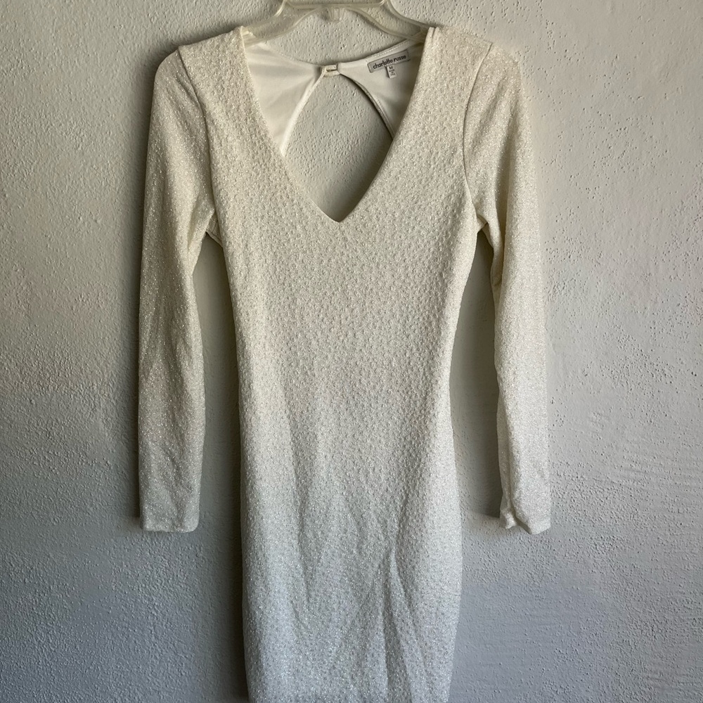 Charlotte Russe Woman White Long Sleeve Open Back Shimmer Party Dress, M